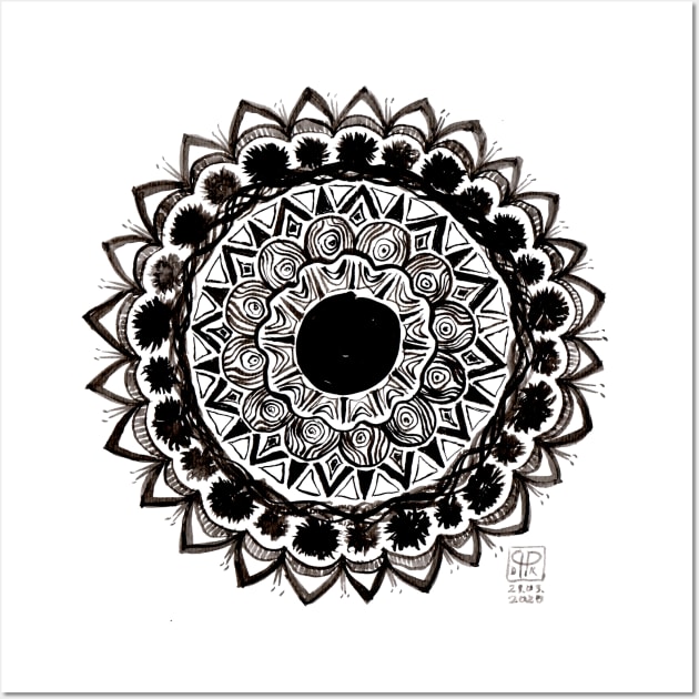 Black and white wacky mandala Wall Art by Pragonette